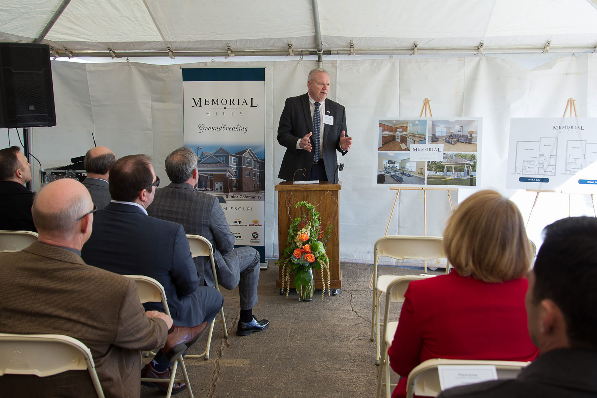 More than 50 community members attended the Memorial Hills Groundbreaking, which included a brief program with remarks by Kevin Parker, President of Parker Development, Fred Osborn, President of Joplin Re-Development Corporation, Lane Roberts, Former Chief Police of Joplin Police Department, and Robert O’Brian, President of the Joplin Area Chamber of Commerce.